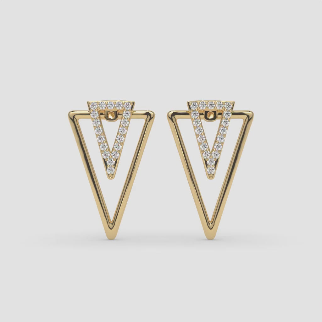 Geometric Diamond Stud Yellow Gold Earrings