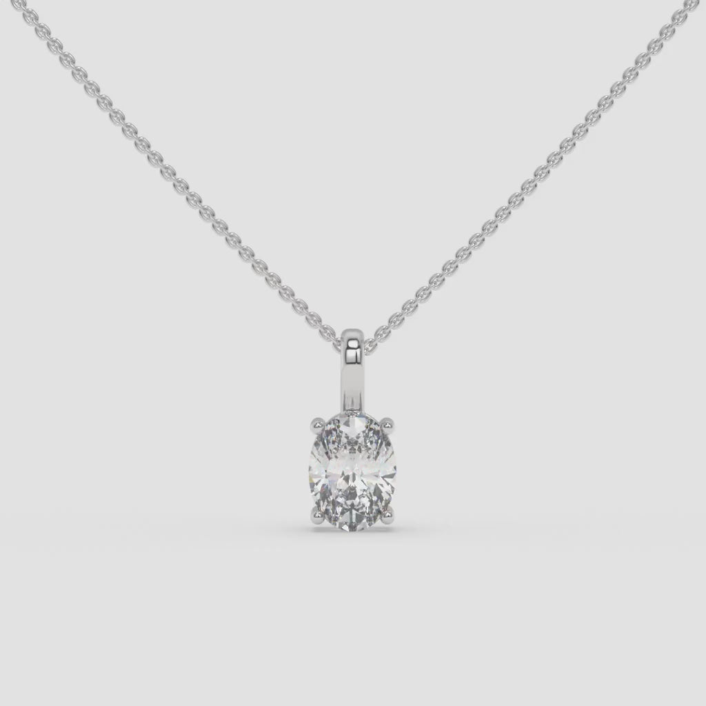White Gold Oval-Shaped Diamond Solitaire Pendant