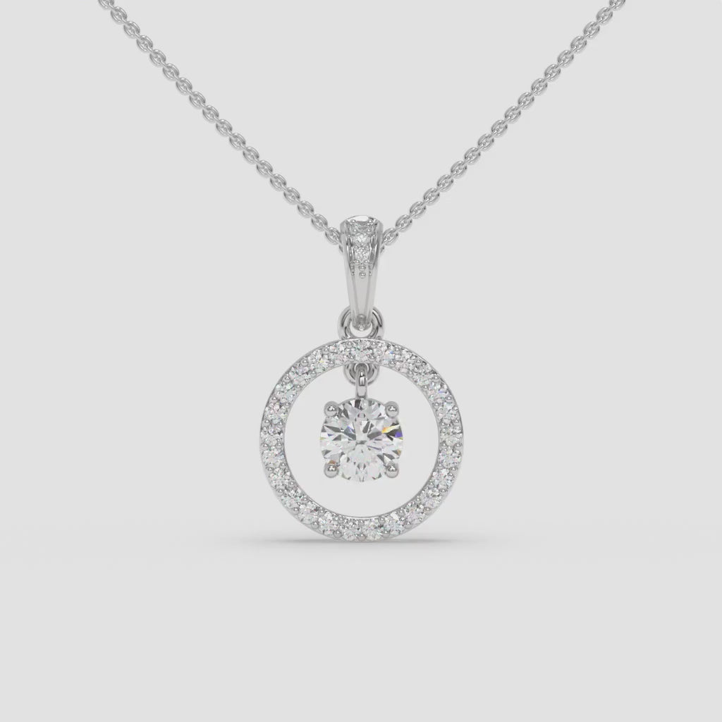 Halo Diamond White Gold Pendant with Round-Cut Centerstone