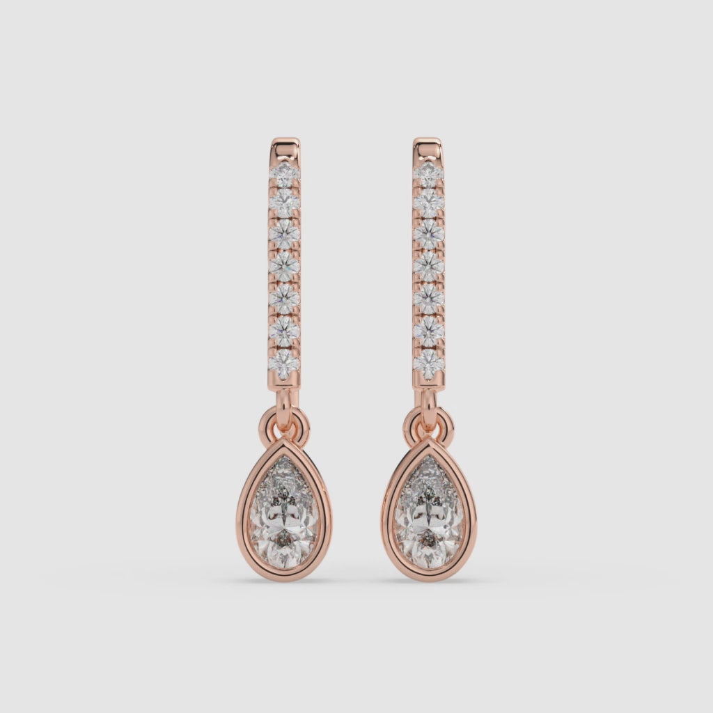 0.50 CT Pear-Shaped Diamond Drop Rose Gold Earrings with 0.08 CT Side Diamonds