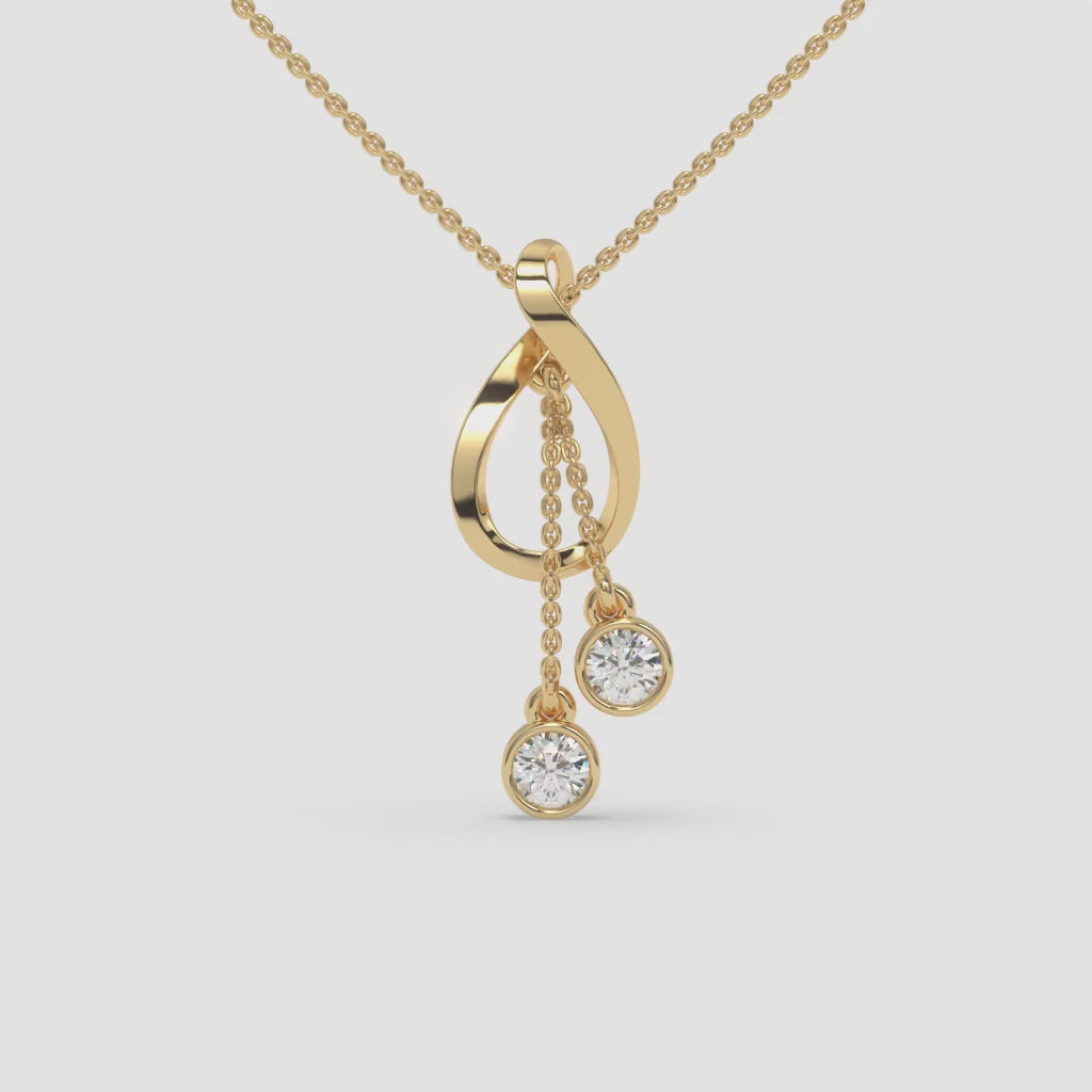 Twisted Pendant Yellow Gold Necklace with Round-Cut Diamond Accents