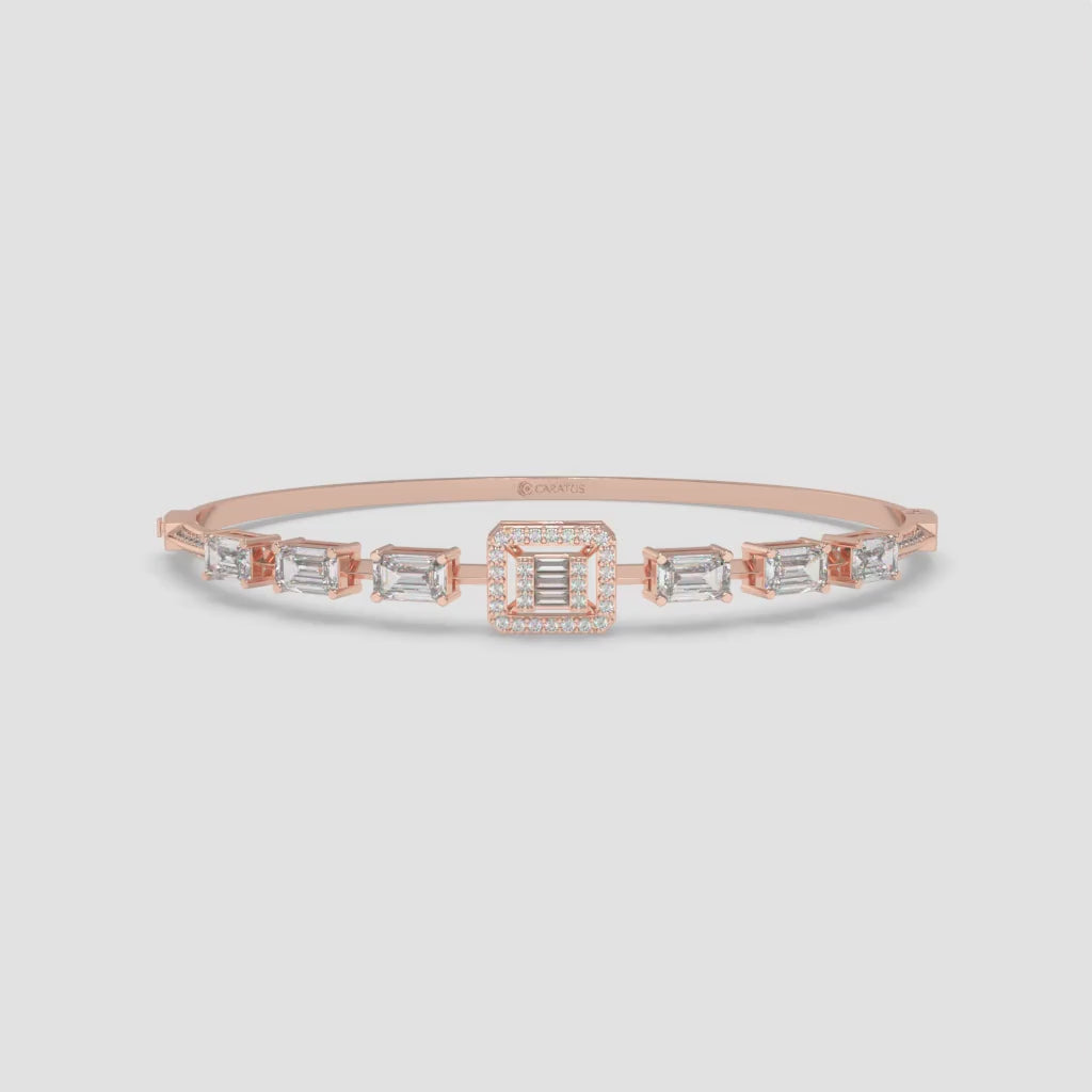 1.74 CT Emerald and Baguette Diamond Rose Gold Bangle