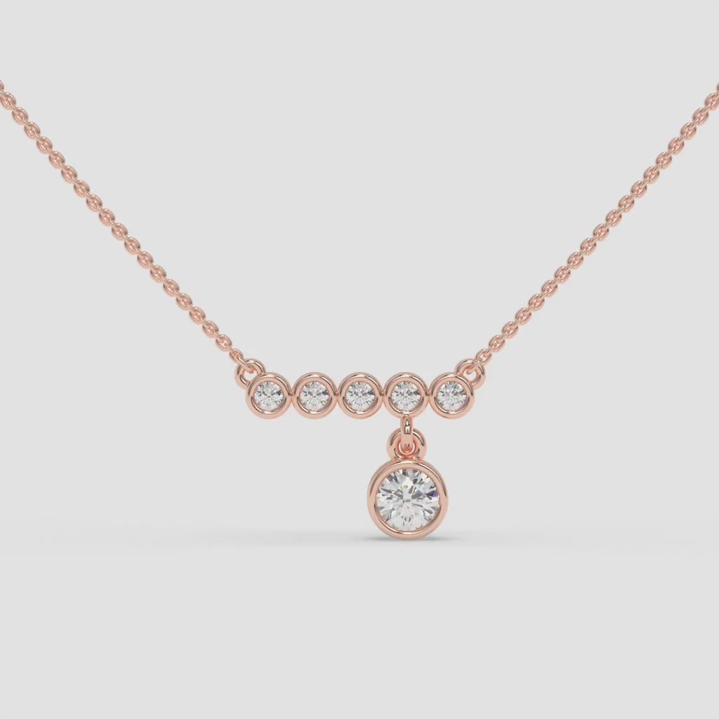 Linear Diamond Pendant Necklace in Rose Gold