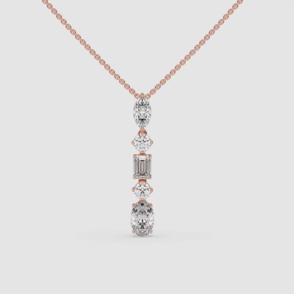 Diamond Pendant in Rose Gold with Modern Blend of Shapes