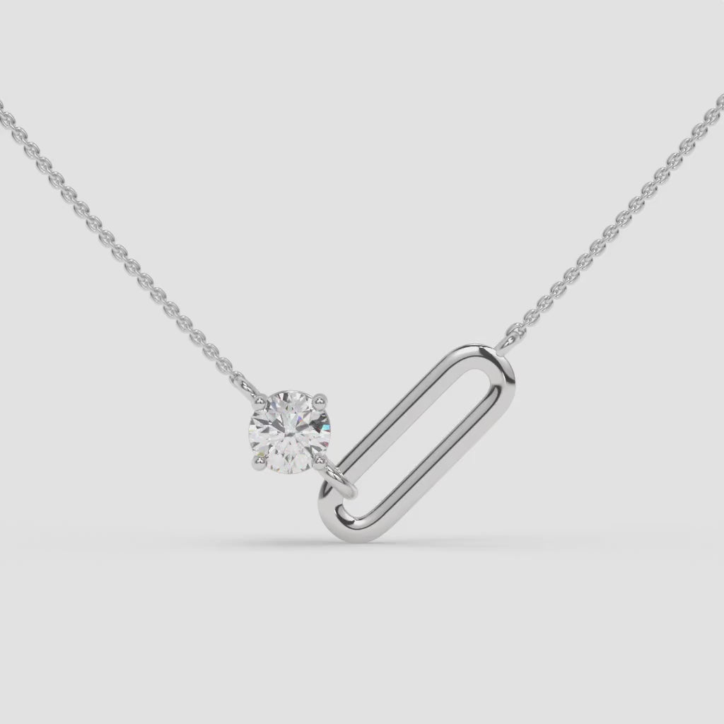Intertwined Oval and Round Diamond Rectangle White Gold Pendant