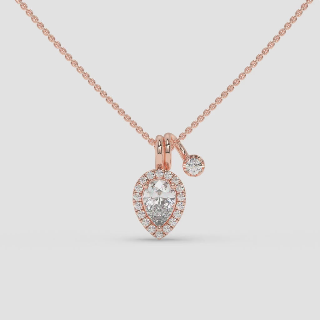 Pear-Shaped Diamond Pendant with Round Diamond Accent in Rose Gold