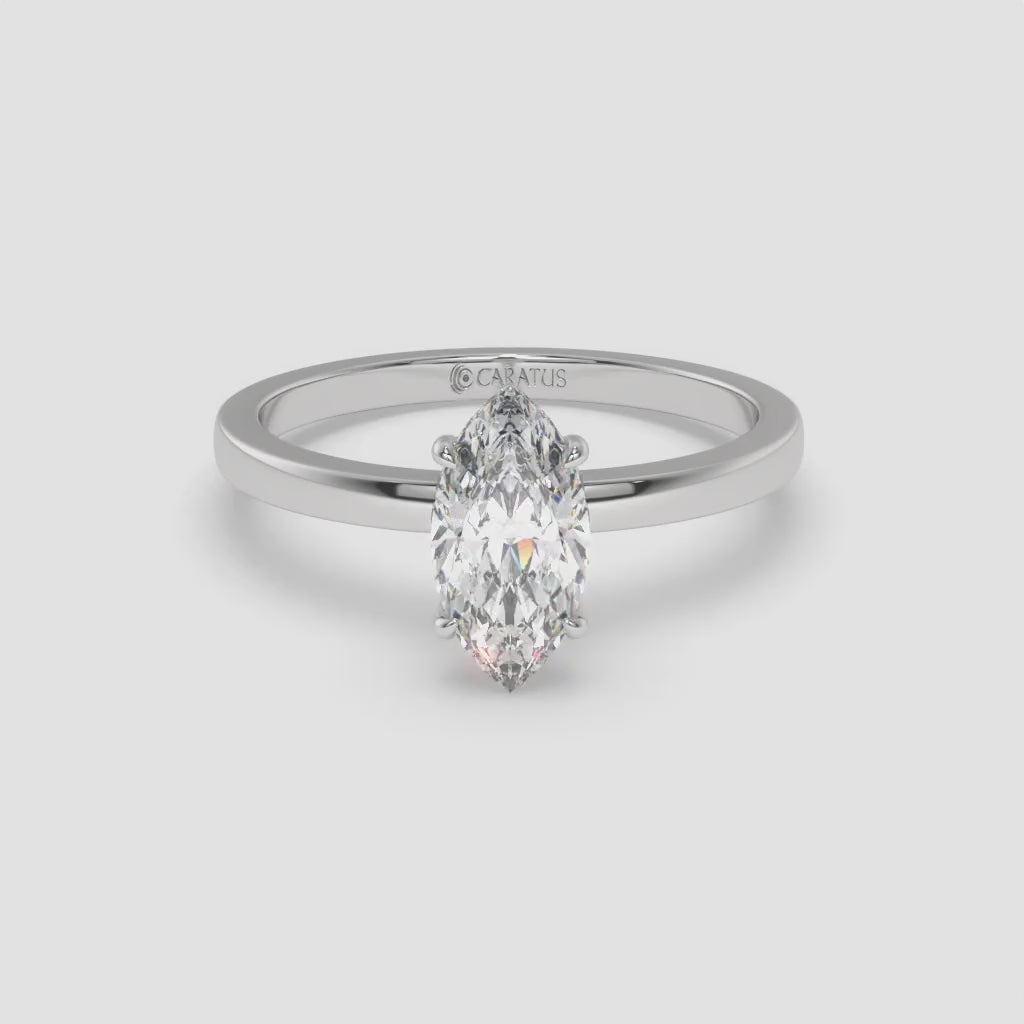 Marquise Diamond Ring with Round Side Diamonds in White Gold