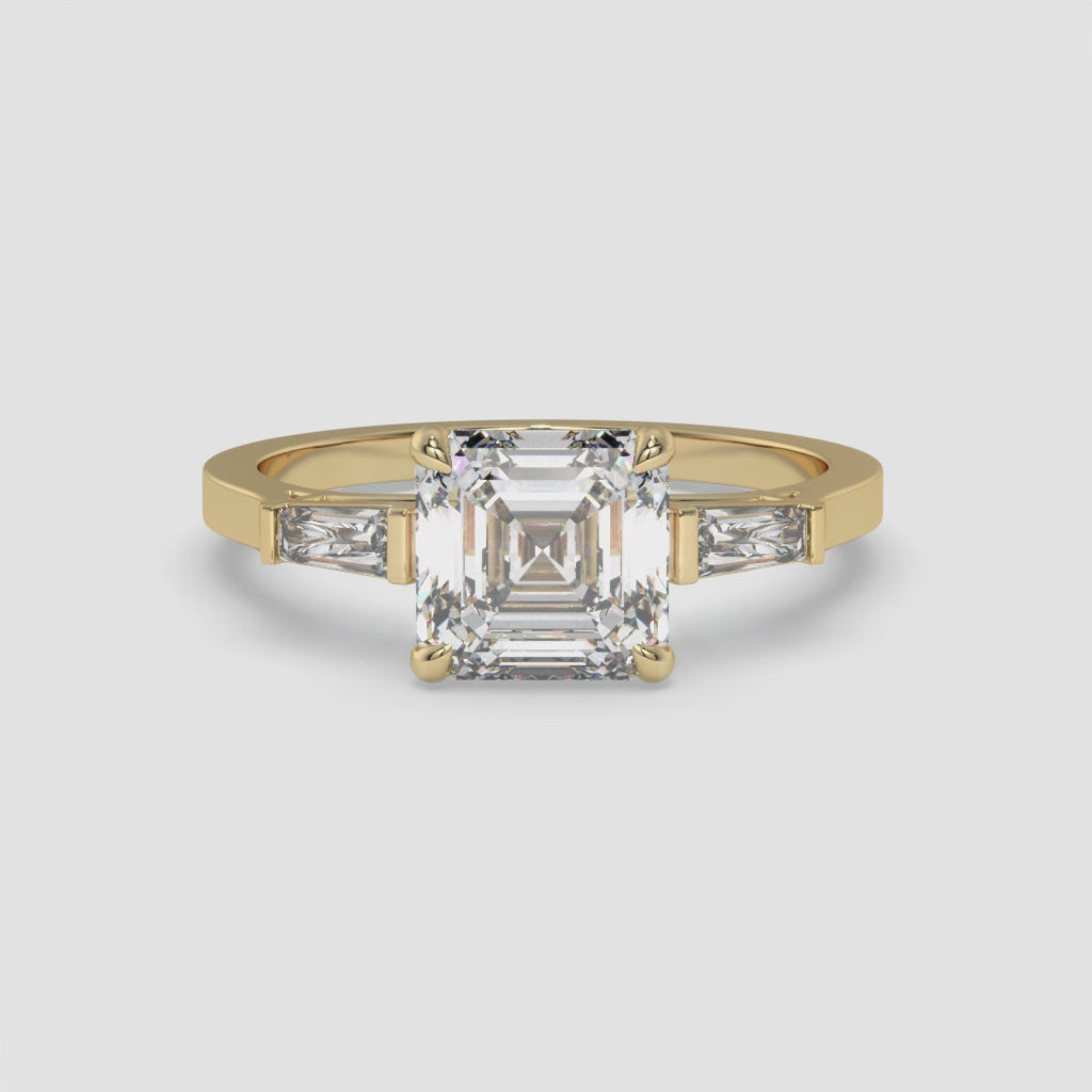 Yellow Gold Asscher-Cut Diamond Engagement Ring with Baguette Side Stones