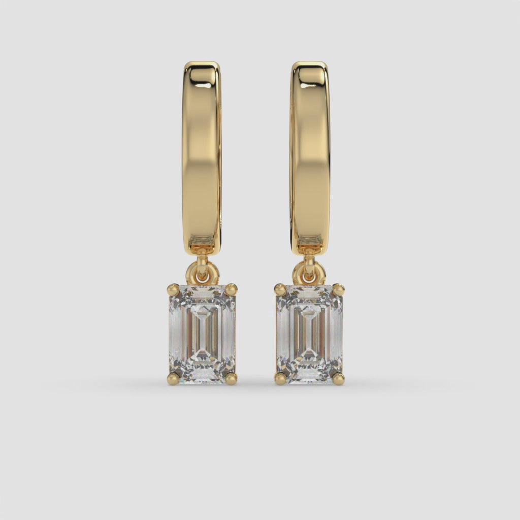 Emerald Cut Diamond Latch Back Earrings in 14K Yellow Gold