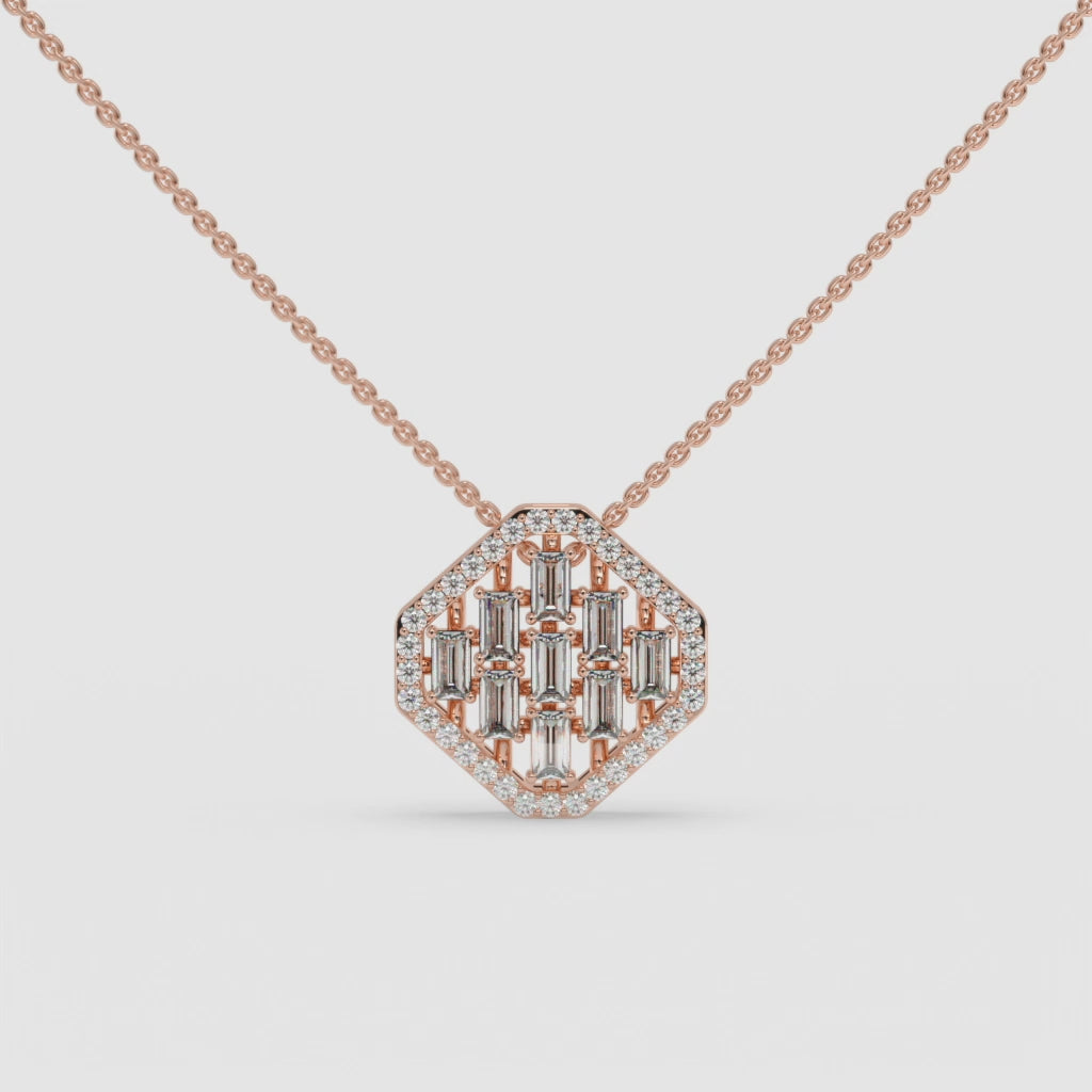 Hexagonal Baguette-Cut Diamond Pendant in Rose Gold