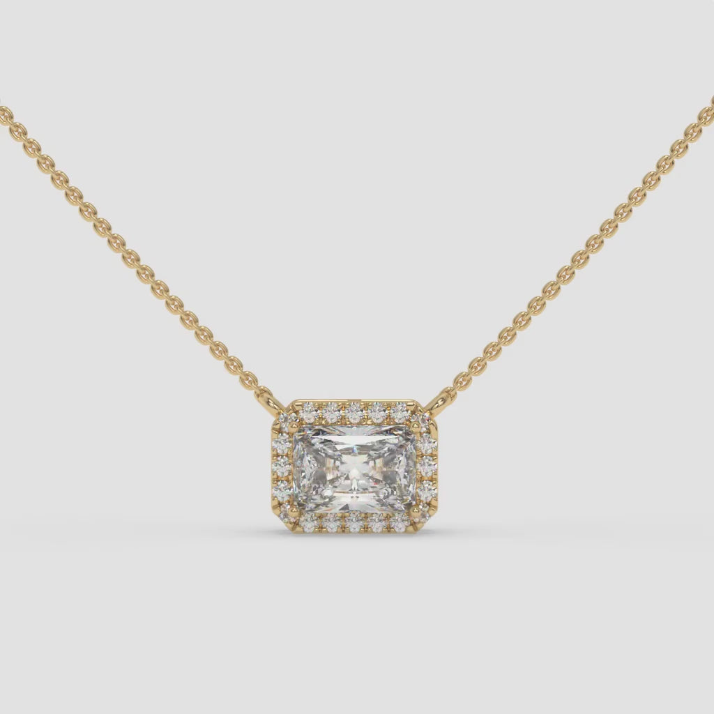 1.00 CT Yellow Gold Radiant-Cut Diamond Pendant with Square Halo