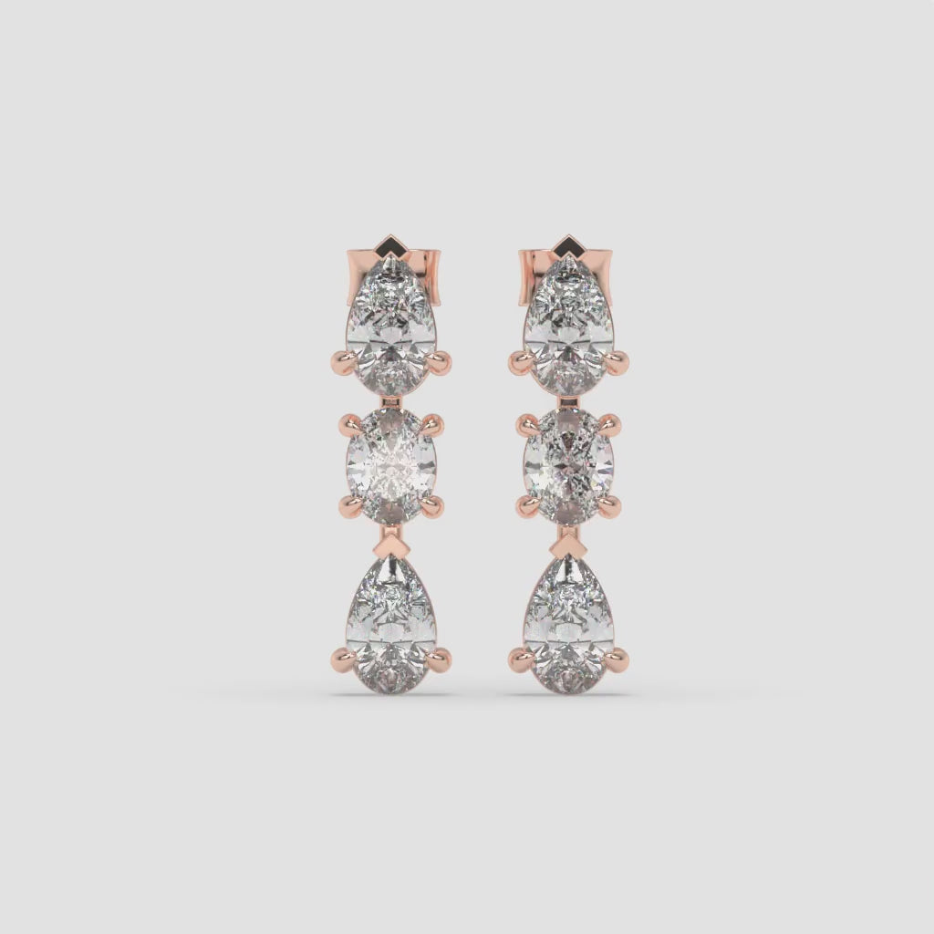 Pear and Oval Diamond Cluster Rose Gold Earrings