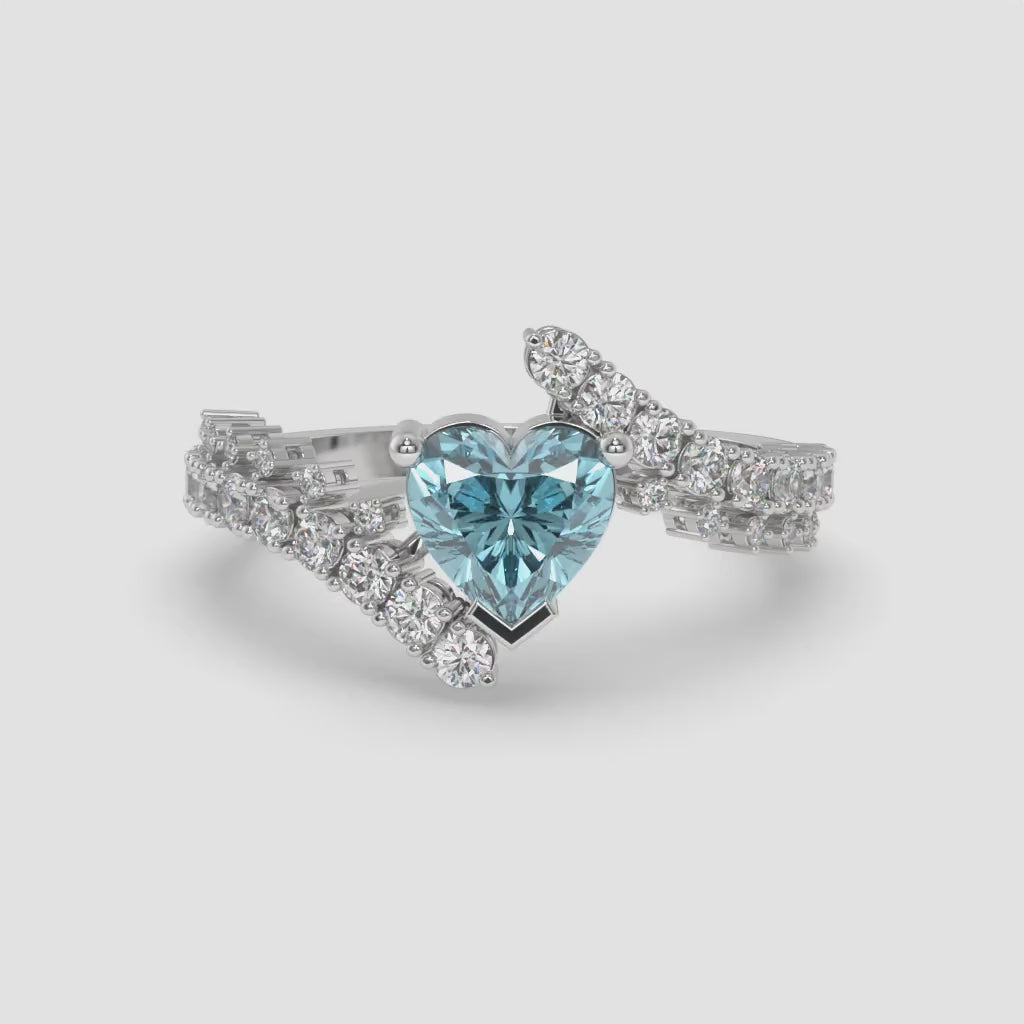 Heart-Shaped Blue Diamond Pendant with Round Accents in White Gold