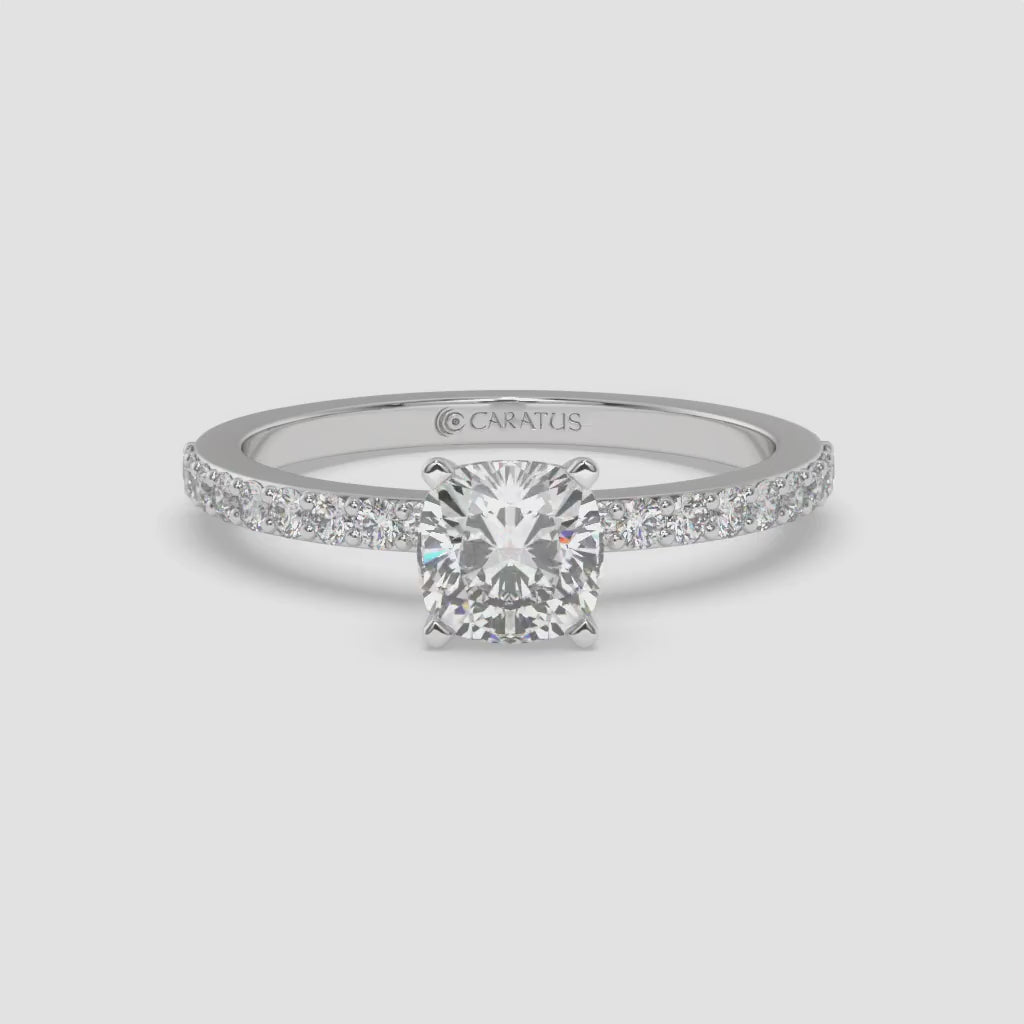 1.00 CT Cushion Diamond Ring with Side Stones in White Gold