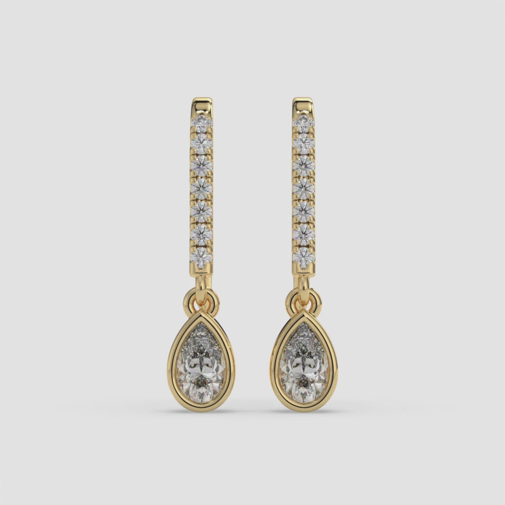 0.50 CT Pear-Shaped Diamond Drop Yellow Gold Earrings with 0.08 CT Side Diamonds