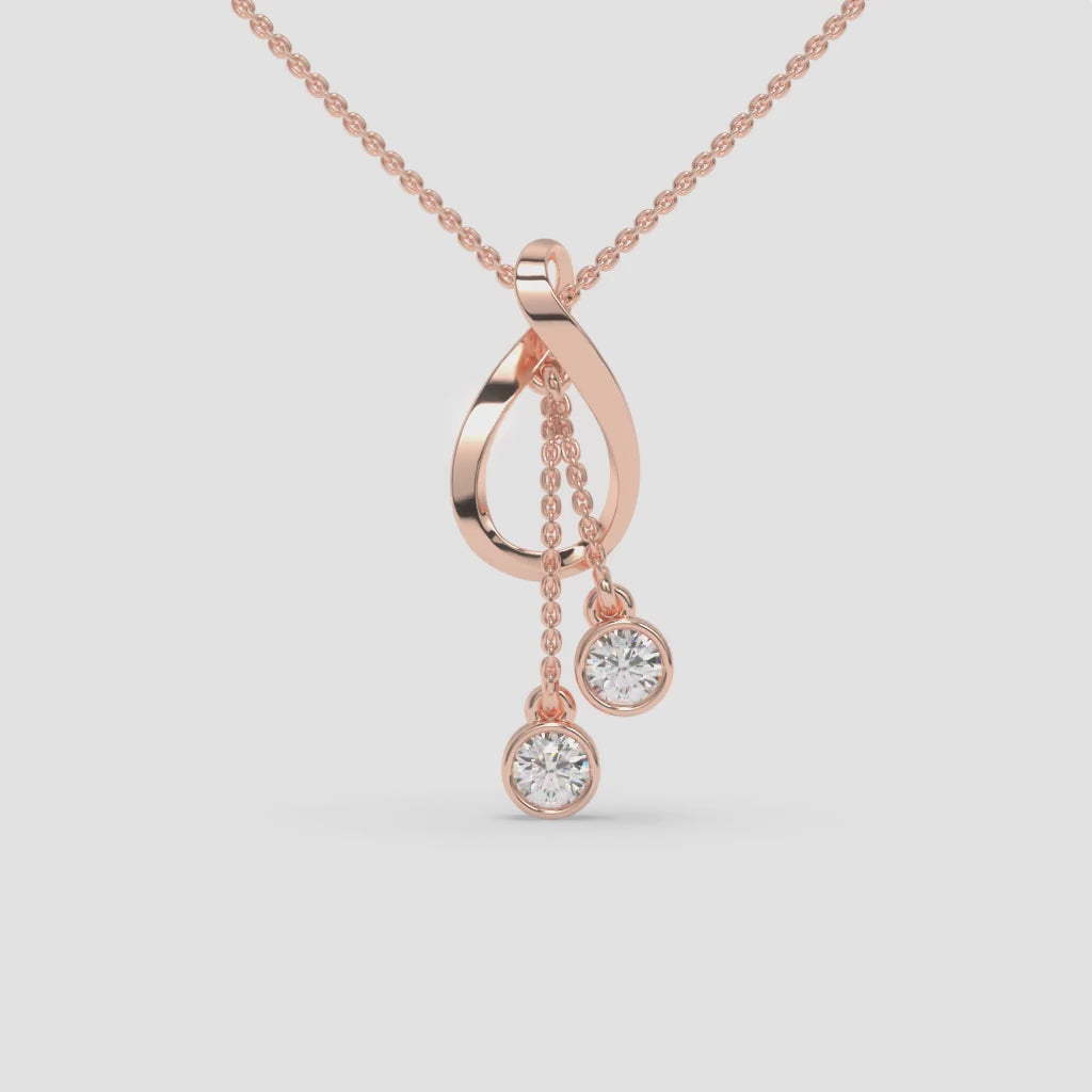 Twisted Pendant Rose Gold Necklace with Round-Cut Diamond Accents