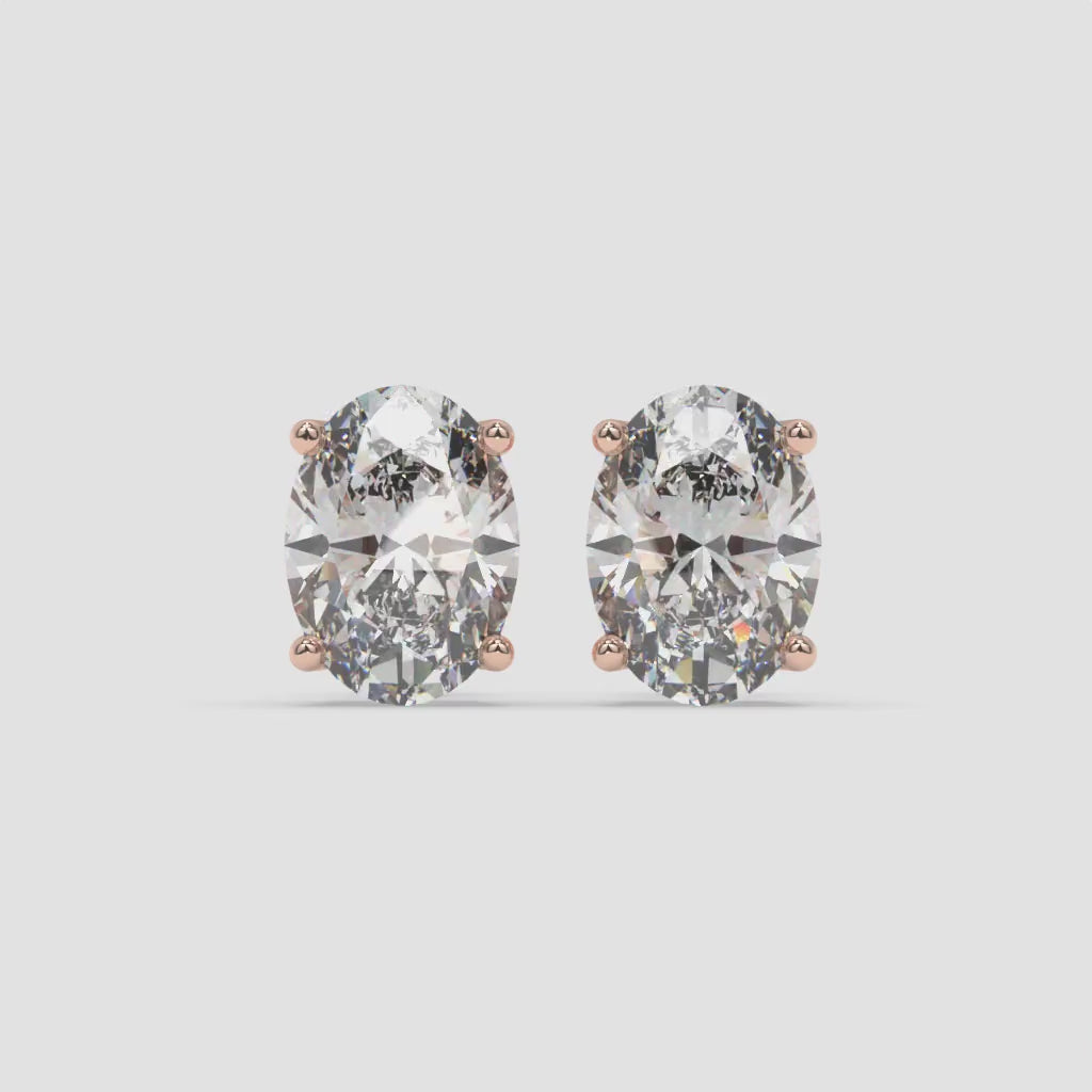Classic Oval-Shaped Diamond Stud Rose Gold Earrings
