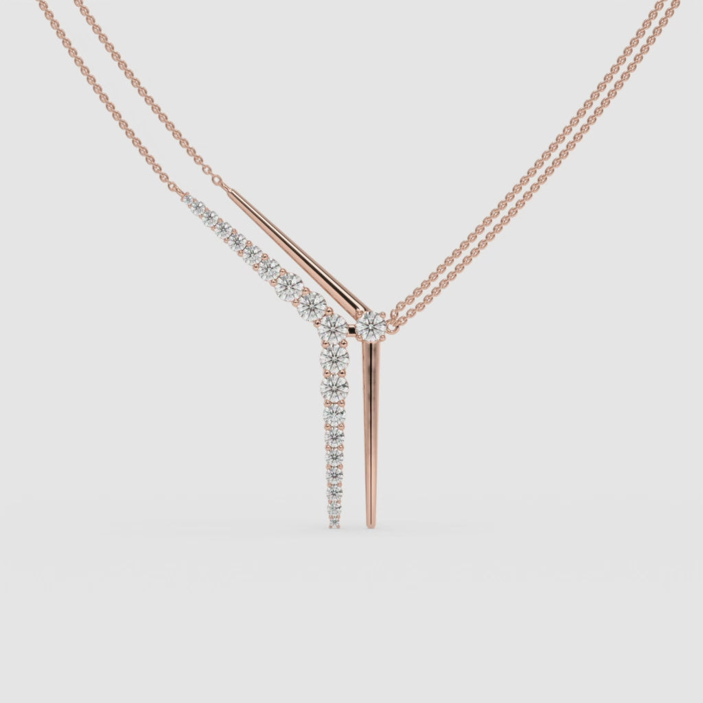 14K Rose Gold Round Diamond V-Shape Pendant Necklace