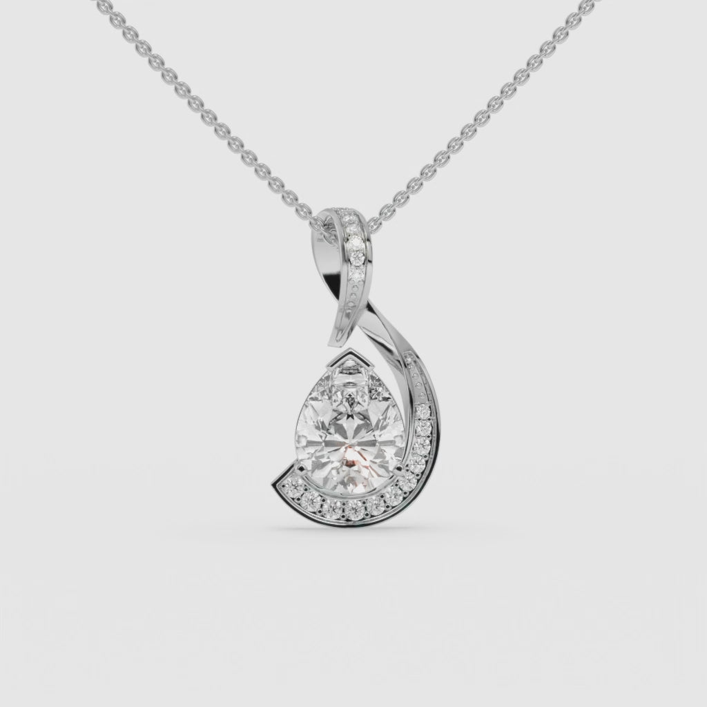White Gold Pear-Shaped Diamond Pendant with Round Diamonds