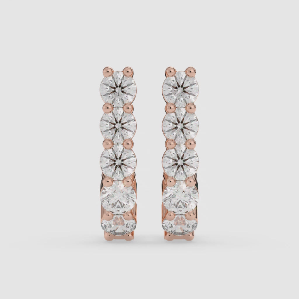 14K Rose Gold Round Cut Diamond Bar Earrings