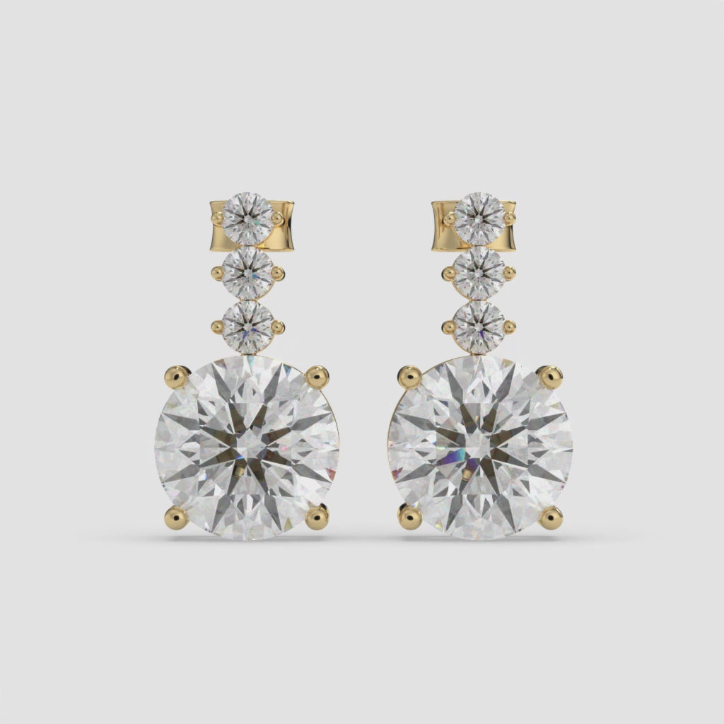 1.00 CT Studs and Drops Yellow Gold Round Diamond Earrings