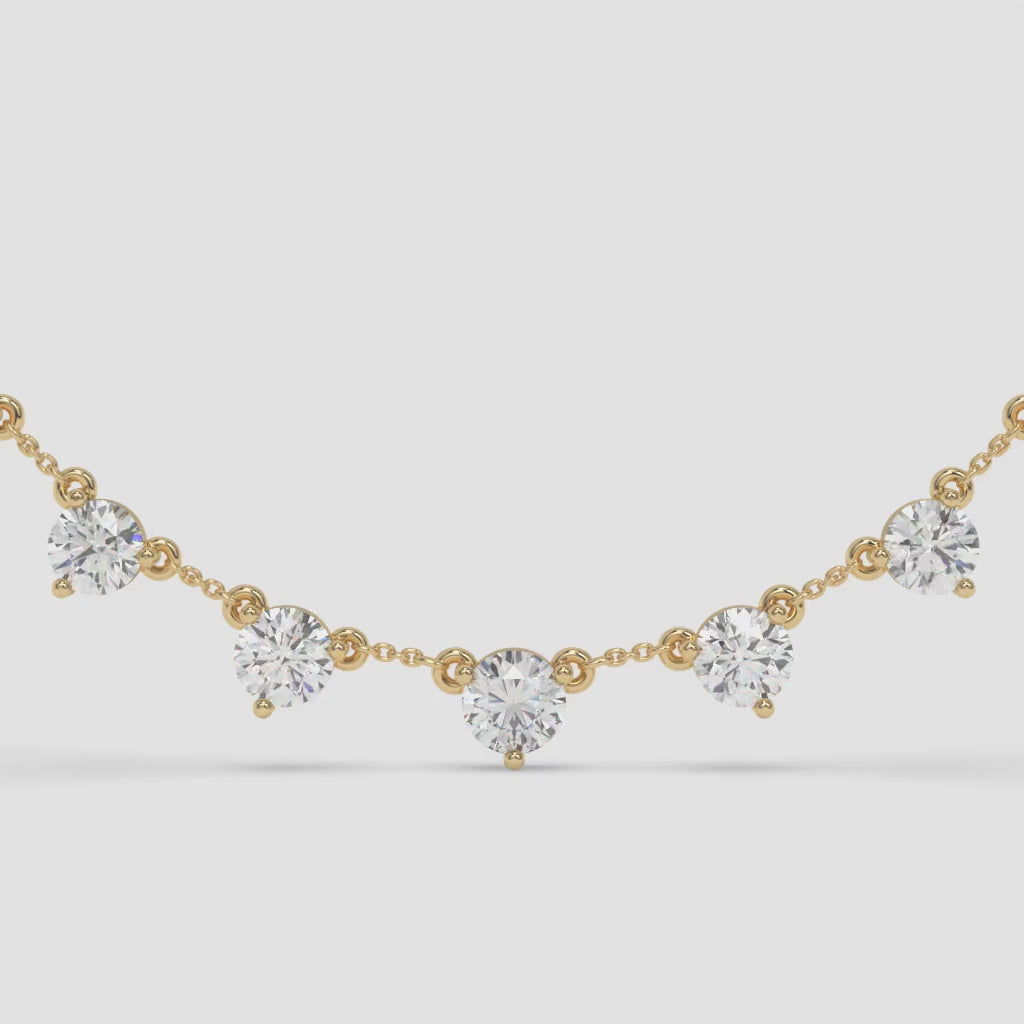 Graduated Diamond Cascade Yellow Gold Necklace