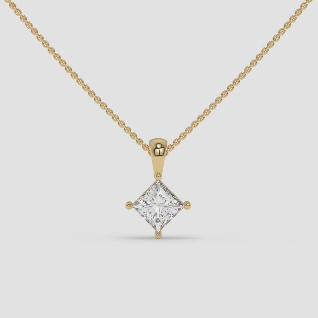 1.00 CT Princess-Cut Diamond Yellow Gold Pendant with Minimalist Design