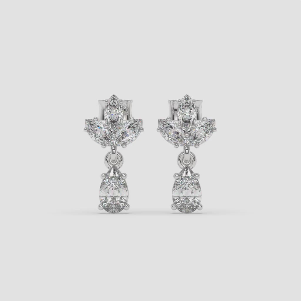 Pear and Marquise Diamond Cluster White Gold Earrings