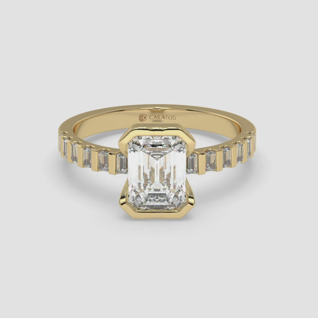 1.00 CT Emerald-Cut Engagement Ring in Yellow Gold with Baguette Stones