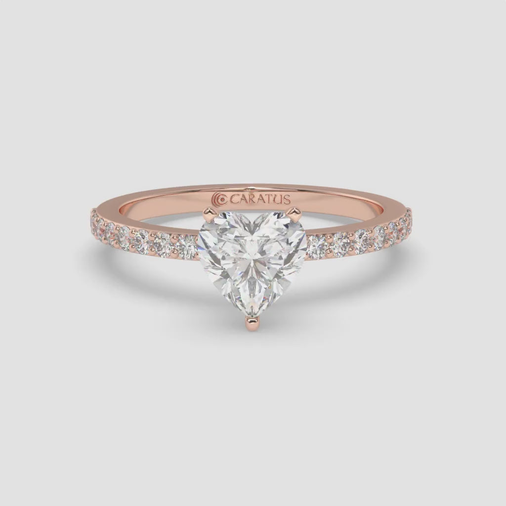 Rose Gold Heart-cut diamond Solitaire Ring with Channel-Set Diamonds