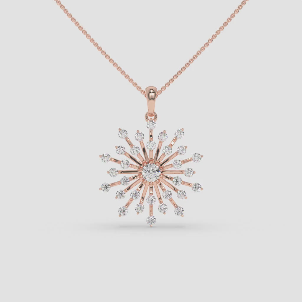 Sunburst Rose Gold Diamond Pendant with Round-Cut Center Stone