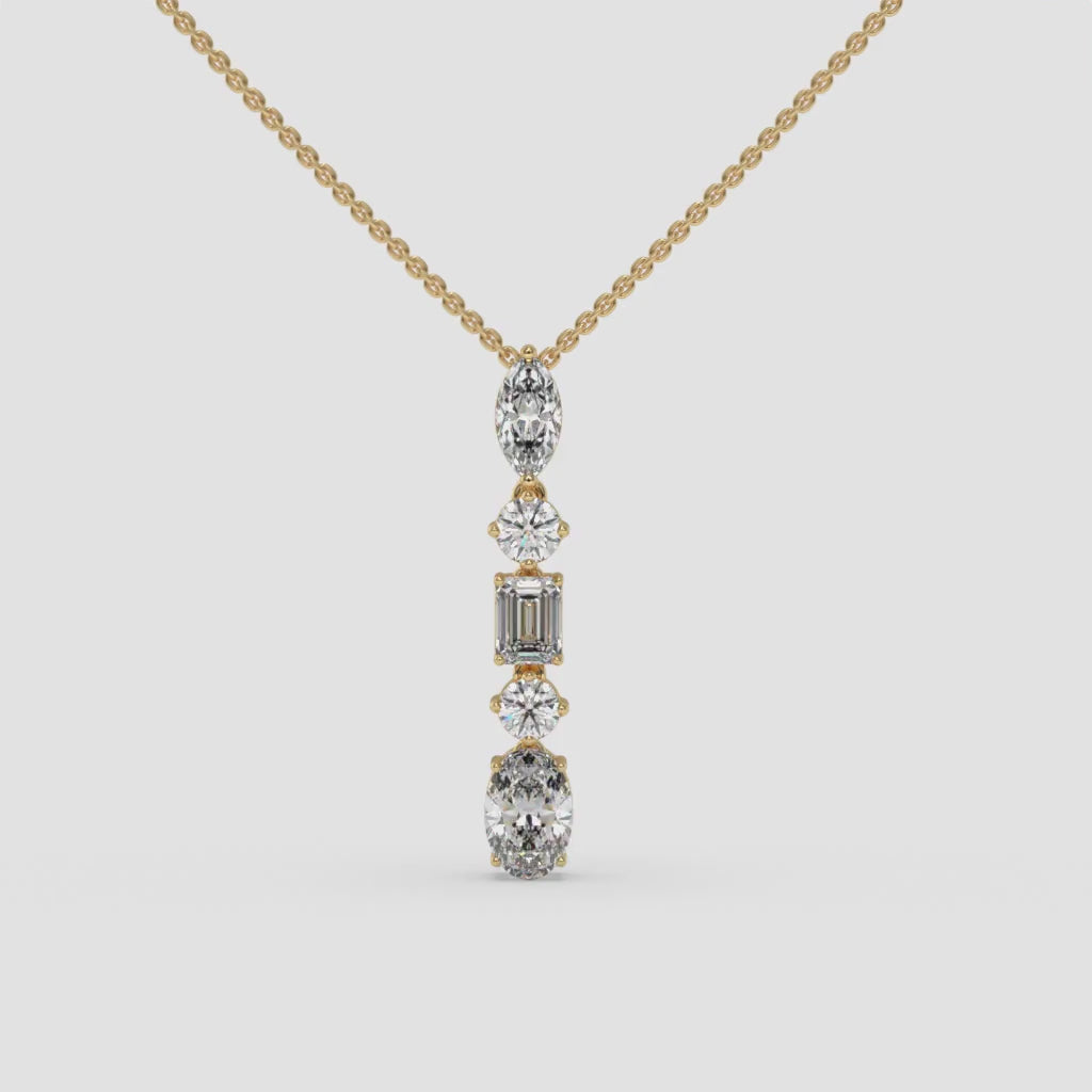 Diamond Pendant in Yellow Gold with Modern Blend of Shapes