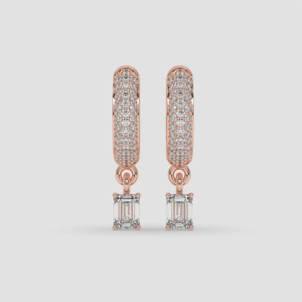 Emerald-Cut Diamond Hoop Earrings in Rose Gold