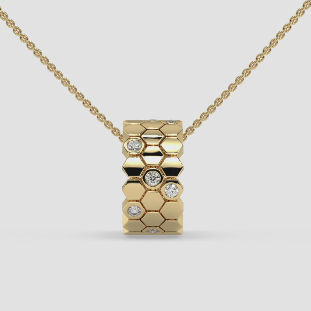 Honeycomb Hexagon Diamond Pendant in 14K Yellow Gold – 0.28 CT