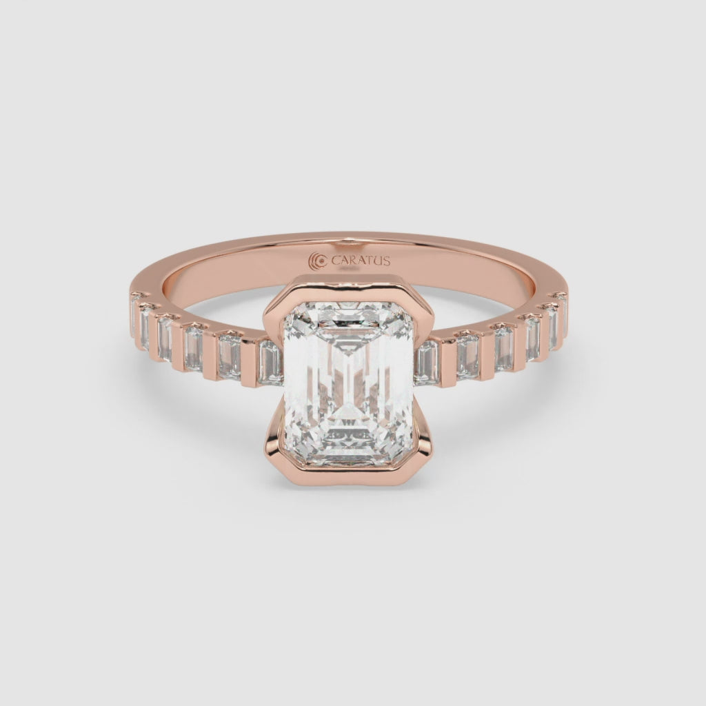 1.00 CT Emerald-Cut Engagement Ring in Rose Gold with Baguette Stones