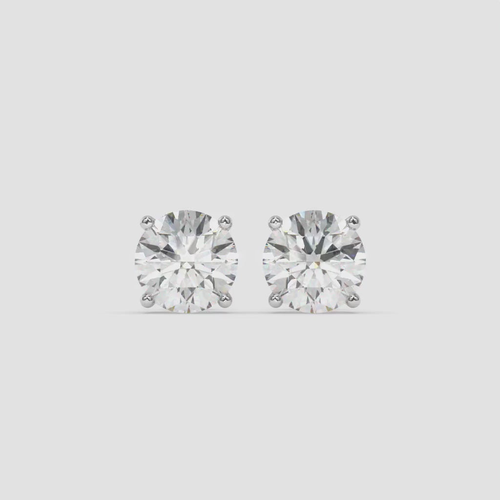 Classic Round Diamond Stud Earrings in 14K White Gold