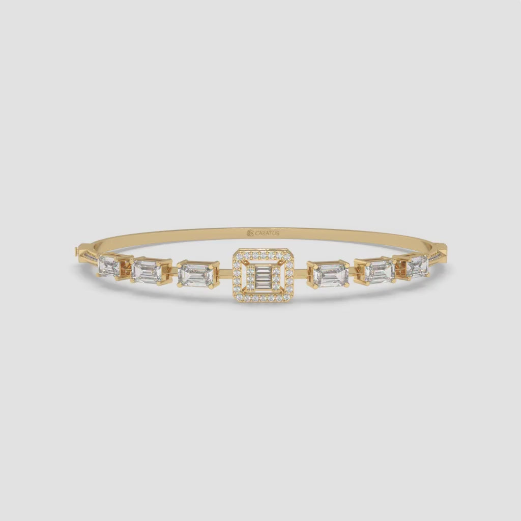 1.74 CT Emerald and Baguette Diamond Yellow Gold Bangle