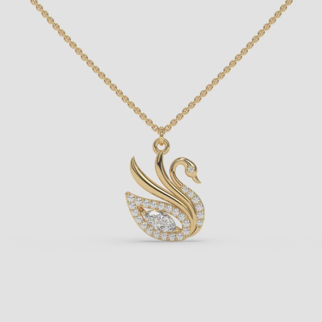 Marquise Diamond Swan Necklace in Yellow Gold