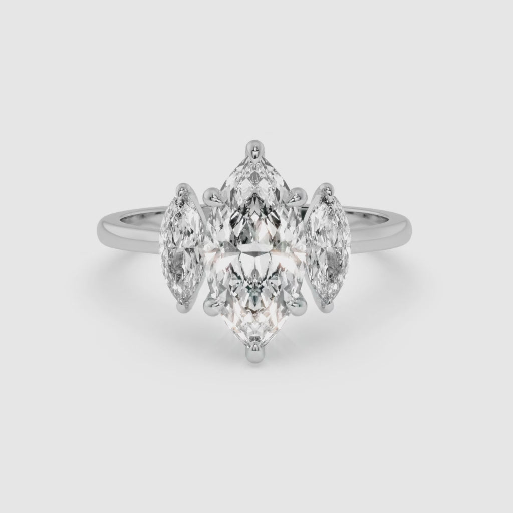 1.50 CT White Gold Marquise Diamond Engagement Ring with Side Stones