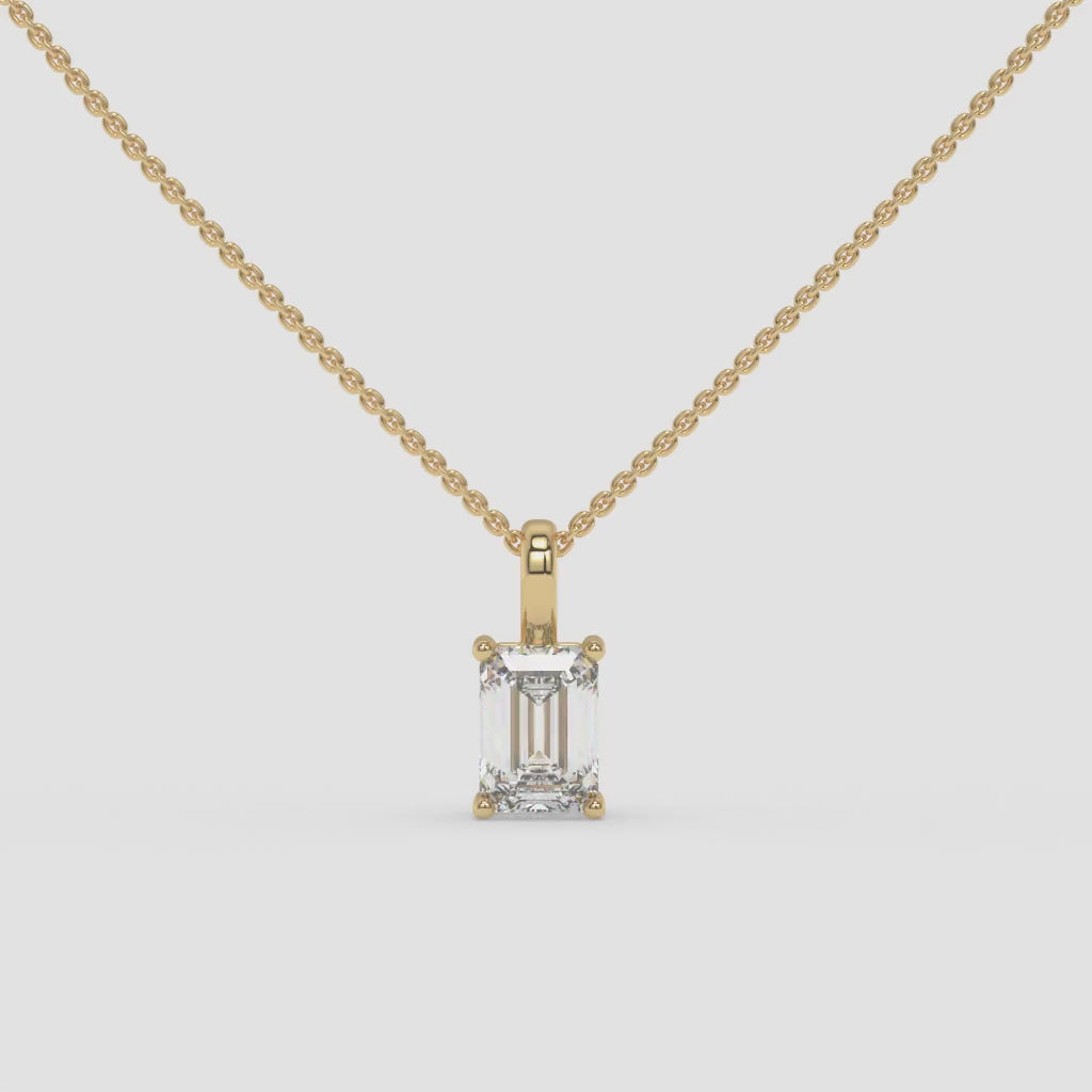 “I”-Shaped Yellow Gold Diamond Pendant with Emerald-Cut Center Diamond