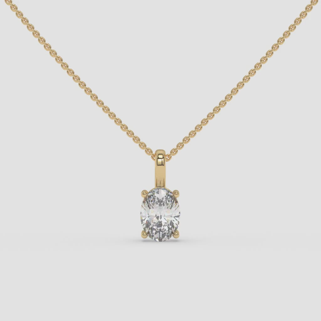 Yellow Gold Oval-Shaped Diamond Solitaire Pendant