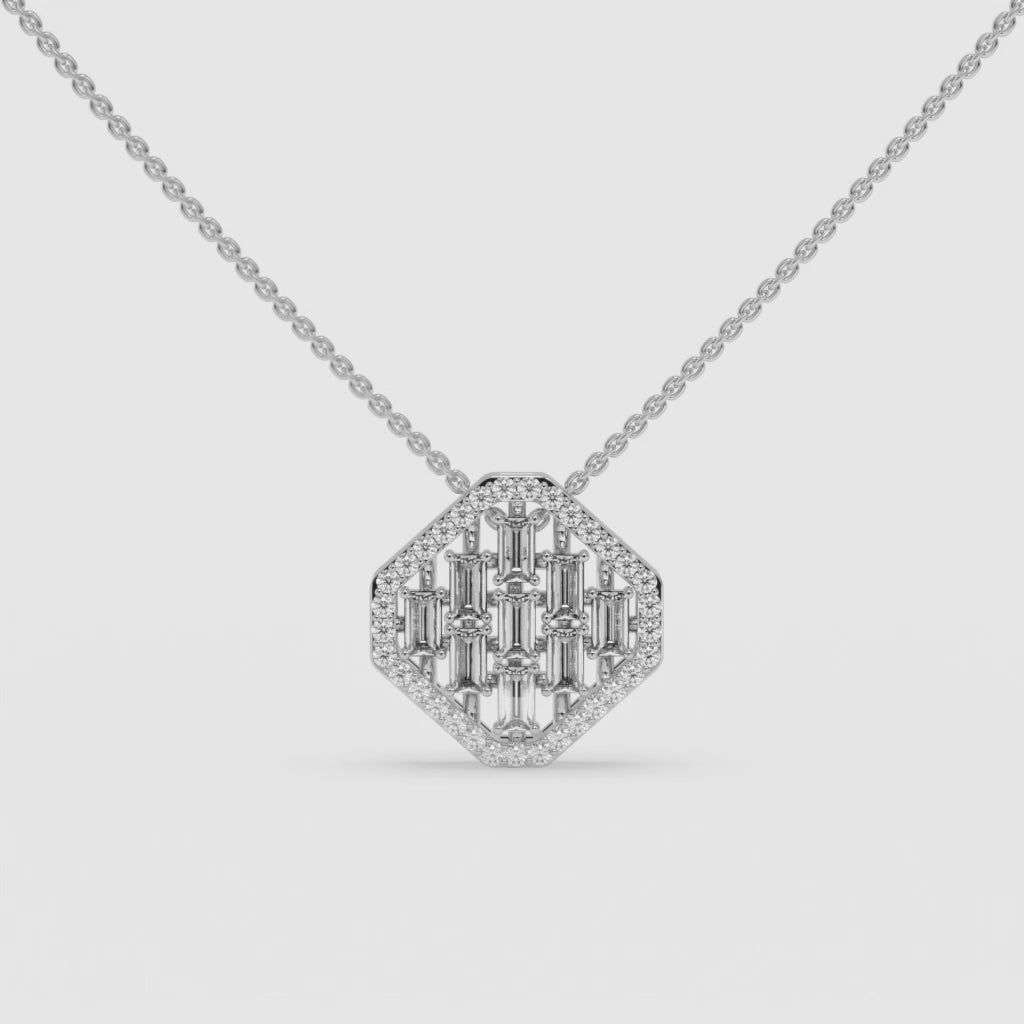 Hexagonal Baguette-Cut Diamond Pendant in White Gold