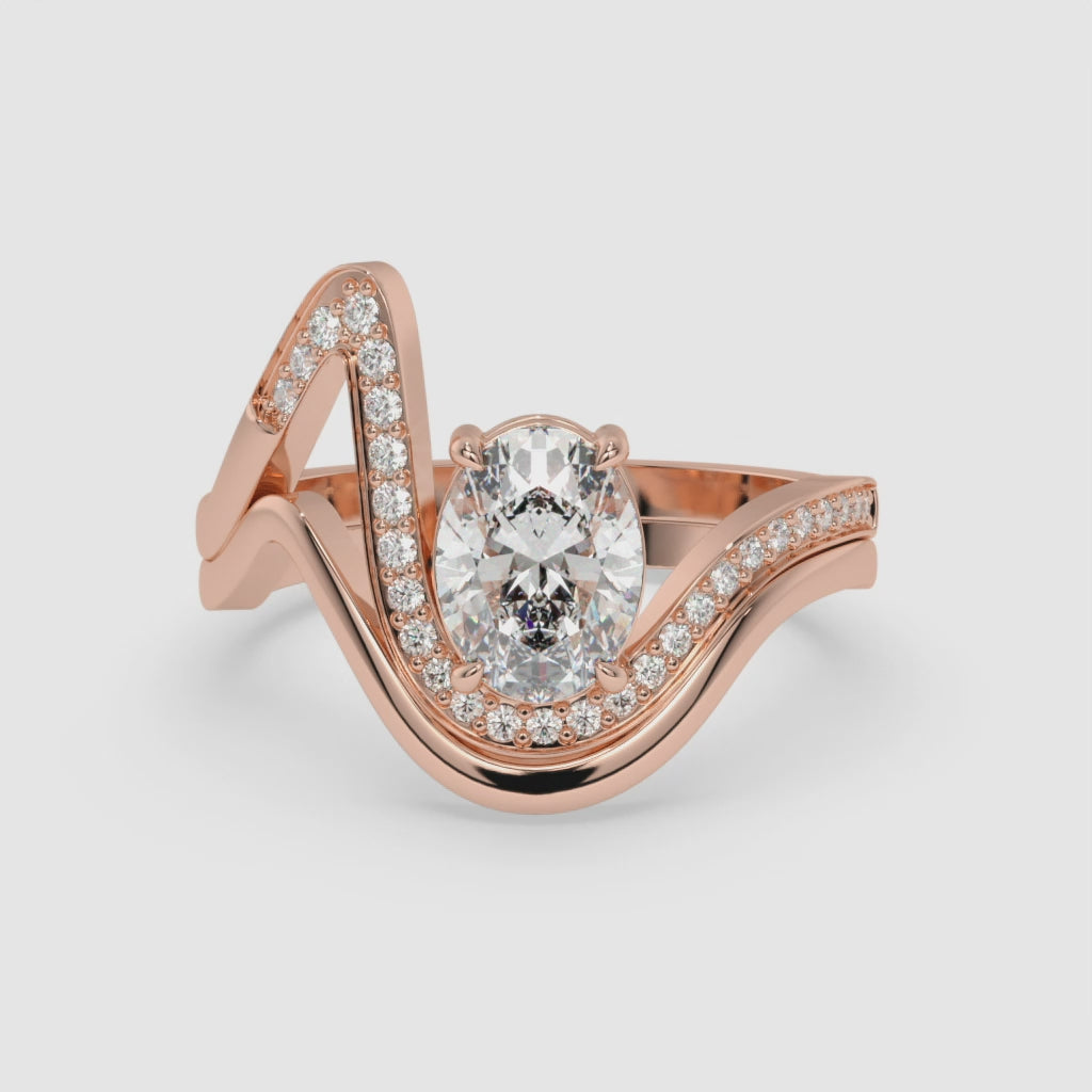 1.00 CT Oval Diamond and Round Accent Rose Gold Ring