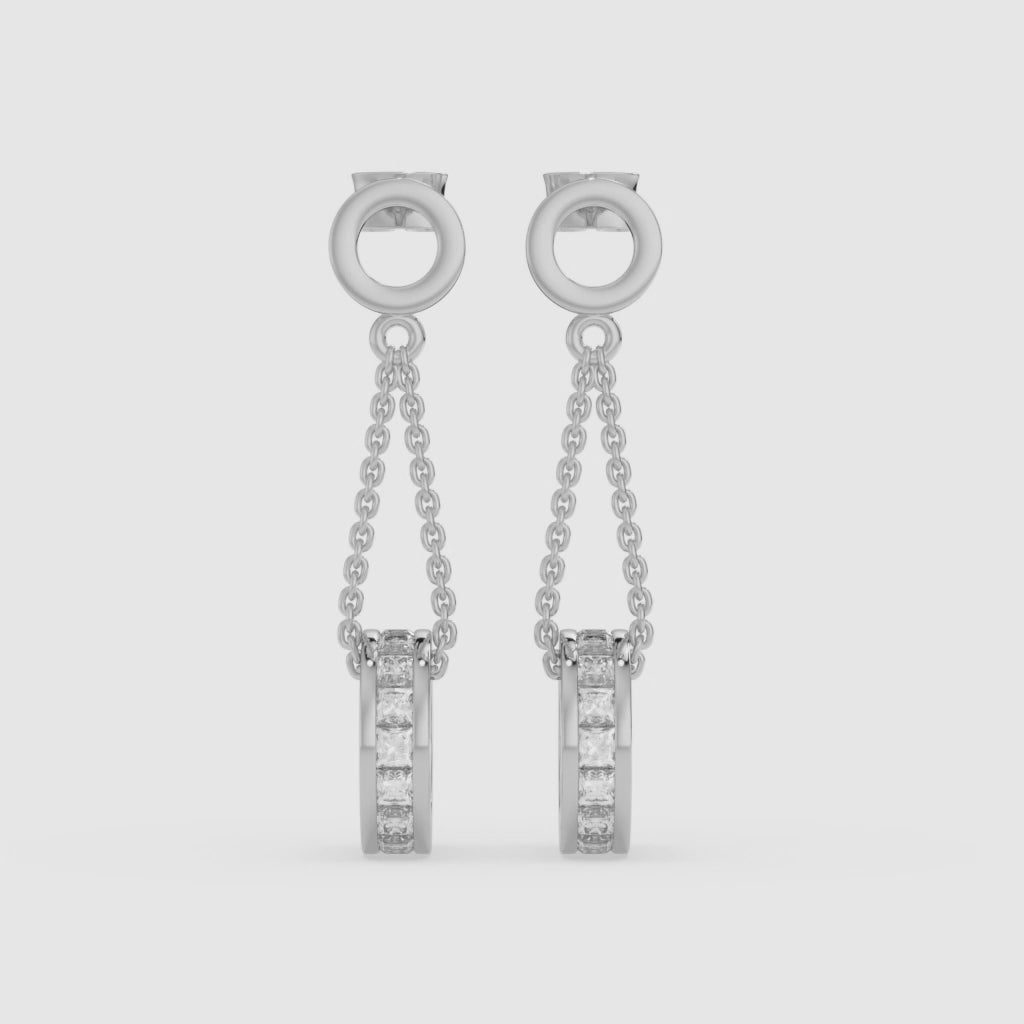 White Gold Princess-Cut Diamond Drop Earrings with 0.48 CT Diamond
