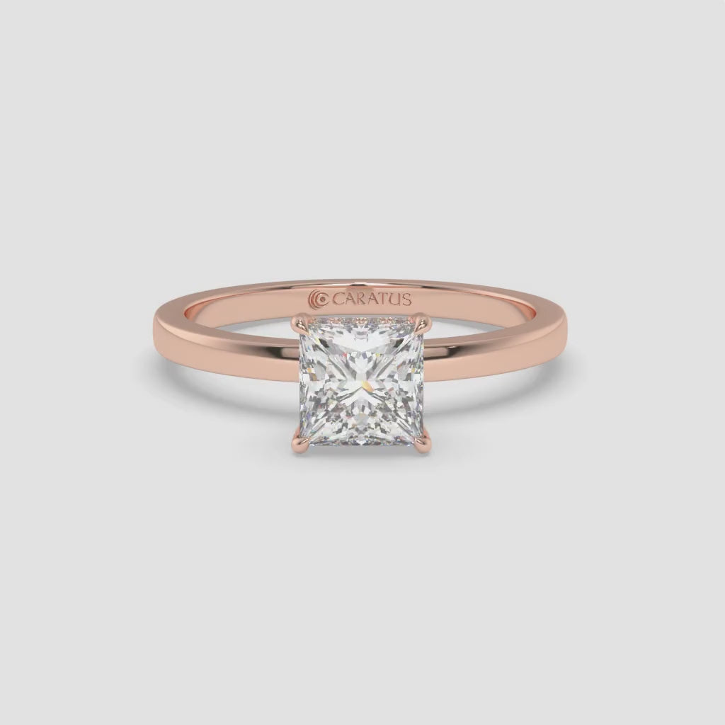 Rose Gold Princess-Cut Diamond Ring with Round Diamond