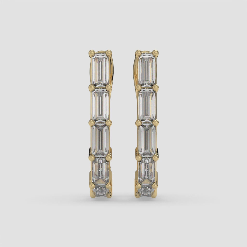 Baguette-Cut Diamond Hoop Earrings in 14K Yellow Gold