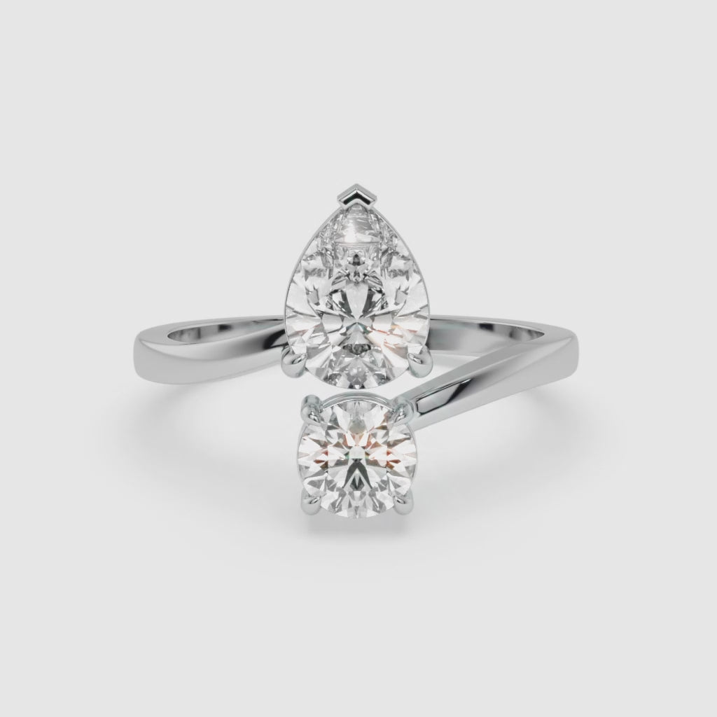 1.75 CT Pear and Round Diamond Engagement Ring in White Gold