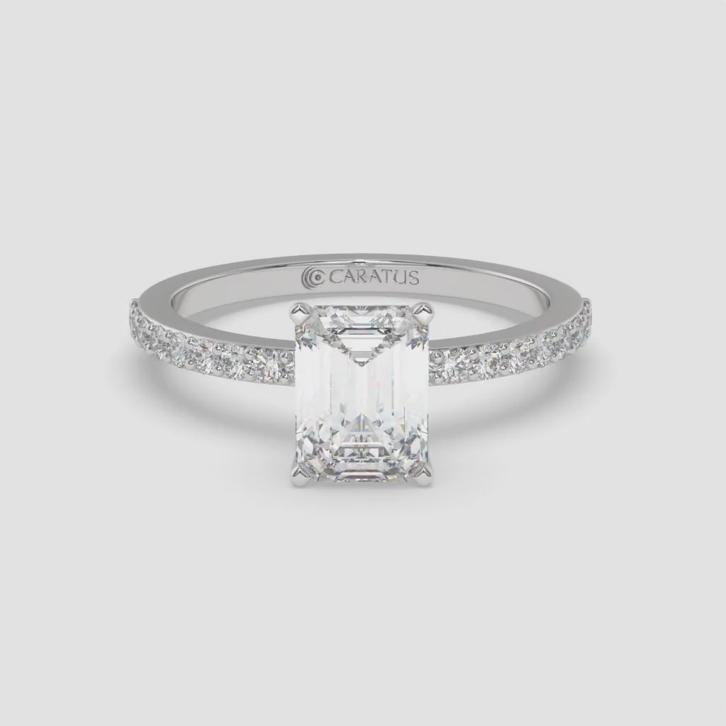 Emerald-cut diamond White Gold Ring with Channel-Set Band