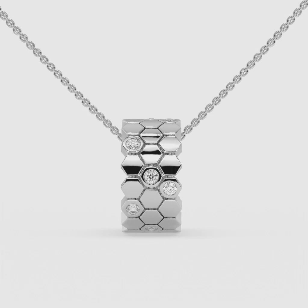 Honeycomb Hexagon Diamond Pendant in 14K White Gold – 0.28 CT