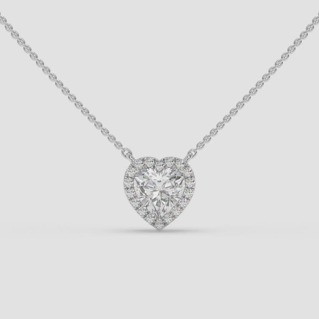 Heart-Shaped Diamond White Gold Necklace with Halo Setting
